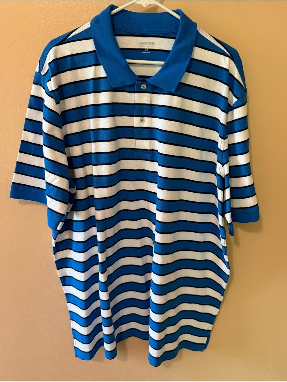 Lands' End Blue and White Striped Men’s Polo
